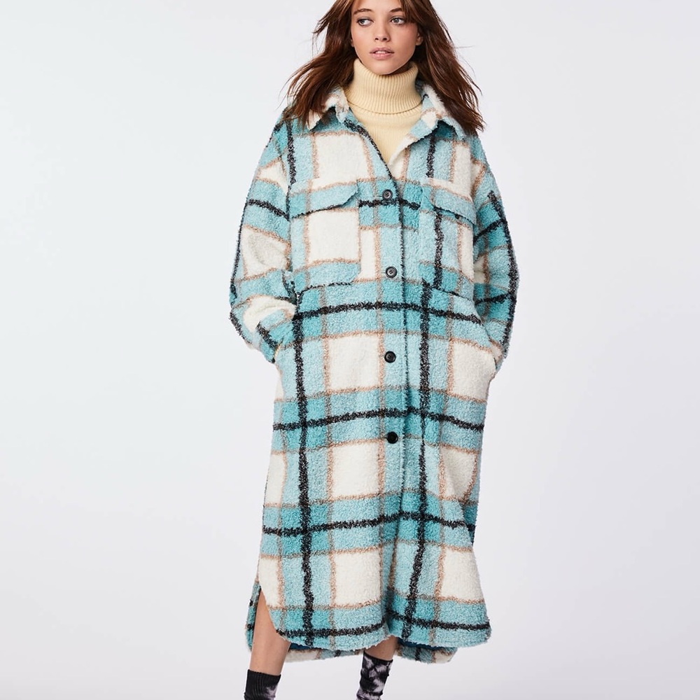 Bernie Bernardo Plaid Unreal Teddy Shacket Blue White Black Size XL